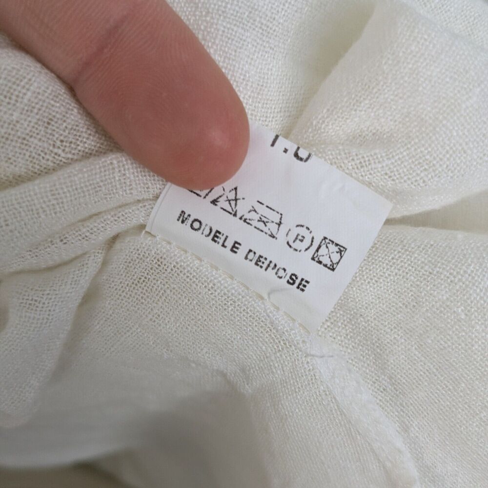 French Linen Top Size L Cream Brown Lagenlook Boho Gauze Neutral Artsy Avant - Picture 12 of 15